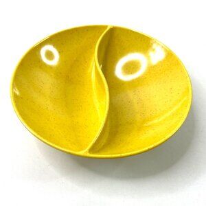 Kenro Holiday Melamine Divided Serving Bowl Speckled Mustard Mid Century